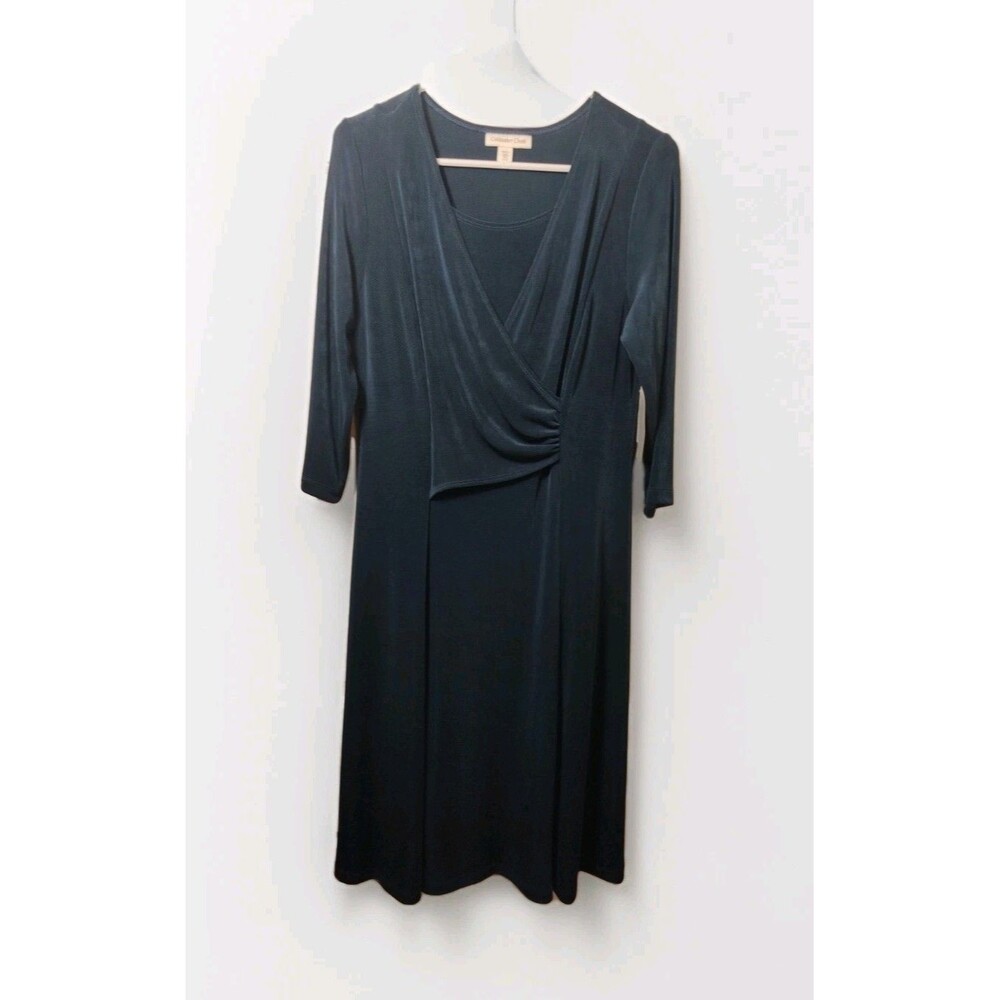 NWT Coldwater Creek Faux Wrap Dress Womens PM Dark Teal Fit & Flare Travel Knit